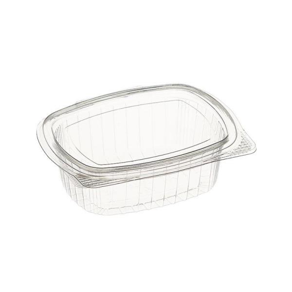 ENVASES PLASTICO 80% RPET TRANSPARENTES TAPA UNIDA(BISAGRA) CUADRADOS 250cc  112X120X32mm